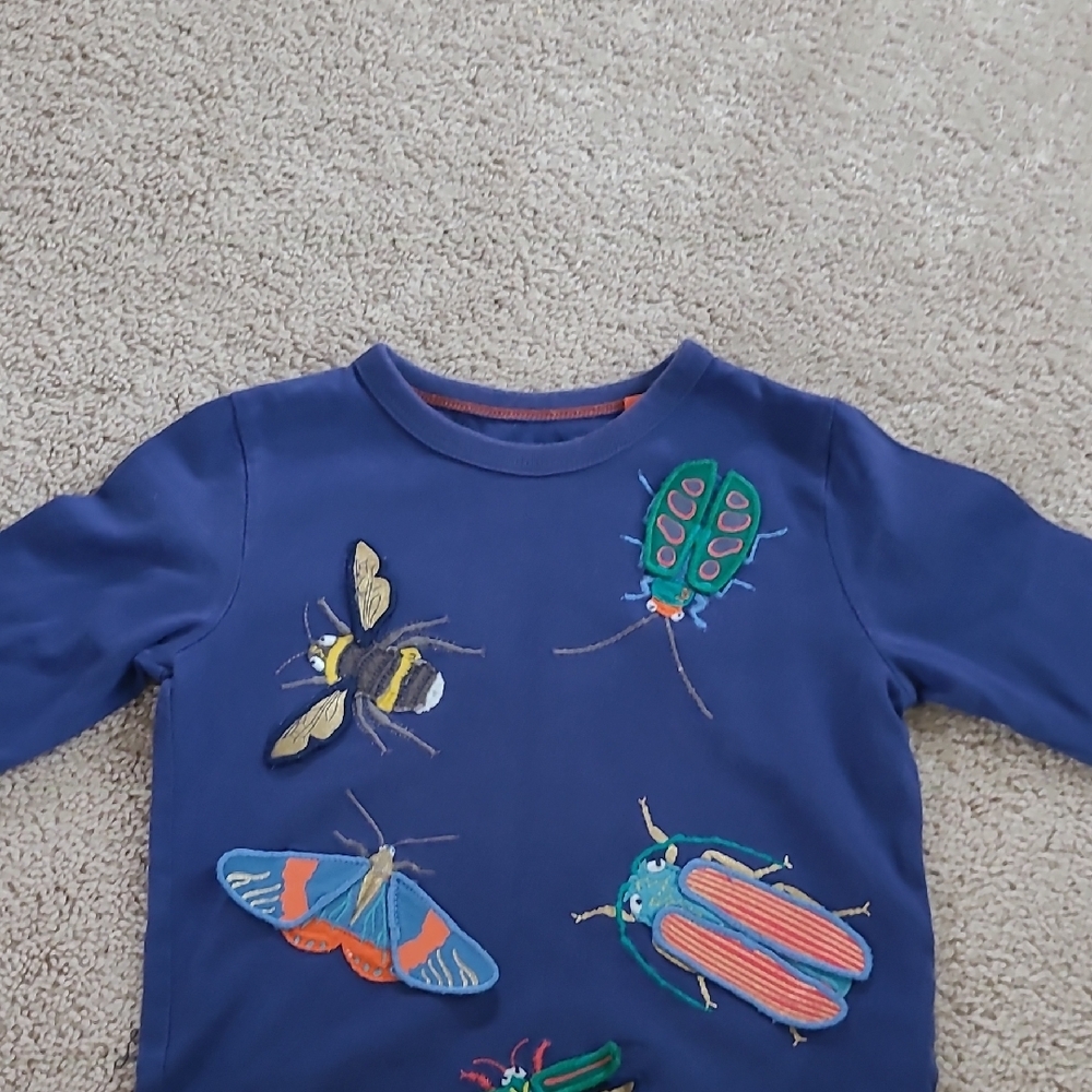 Kids Blue Insect Embroidered Shirt